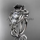 14kt white gold celtic trinity knot engagement ring with Black Diamond center stone CT769