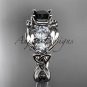 14kt white gold celtic trinity knot engagement ring with Black Diamond center stone CT769