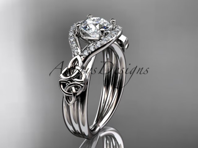 Platinum  celtic trinity knot diamond wedding ring with Black Diamond center stone CT785