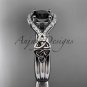 14kt white gold celtic trinity knot diamond wedding ring with Black Diamond center stone CT785