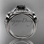 14kt white gold celtic trinity knot diamond wedding ring with Black Diamond center stone CT785