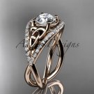14kt rose gold celtic trinity knot engagement ring with Moissanite center stone CT788