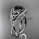 14kt white gold celtic trinity knot diamond wedding ring with Black Diamond center stone CT788