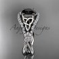 14kt white gold celtic trinity knot diamond wedding ring with Black Diamond center stone CT788