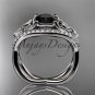 14kt white gold celtic trinity knot diamond wedding ring with Black Diamond center stone CT788