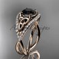 14kt rose gold celtic trinity knot diamond wedding ring with Black Diamond center stone CT788