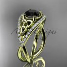 14kt yellow gold celtic trinity knot diamond wedding ring with Black Diamond center stone CT788