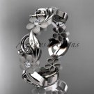 14kt white gold diamond flower wedding ring, engagement ring, wedding band ADLR191