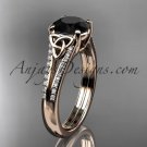 14kt rose gold celtic trinity knot engagement ring with a Black Diamond center stone CT7108