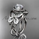 14kt white gold celtic trinity knot butterfly engagement ring with a Moissanite center stone CT7136