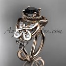14kt rose gold celtic trinity knot wedding ring,butterfly engagement ring, Black Diamond CT7136