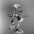 14kt white gold diamond leaf and vine engagement ring with a Moissanite center stone ADLR20