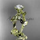 14kt yellow gold diamond leaf and vine engagement ring with a Moissanite center stone ADLR20