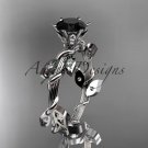 14k white gold diamond leaf and vine  engagement ring with a Black Diamond center stone ADLR20