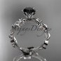 14k white gold diamond leaf and vine engagement ring with a Black Diamond center stone ADLR20