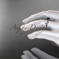 14k white gold diamond leaf and vine engagement ring with a Black Diamond center stone ADLR20