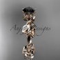 14k rose gold diamond leaf and vine engagement ring with a Black Diamond center stone ADLR20