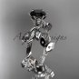 Platinum diamond leaf and vine engagement ring with a Black Diamond center stone ADLR20