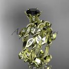 14k yellow gold diamond leaf and vine engagement set with a Black Diamond center stone ADLR20S
