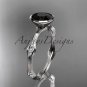 14k white gold diamond vine wedding ring, engagement ring with Black Diamond center stone ADLR21A