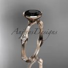 14k rose gold diamond vine wedding ring, engagement ring with Black Diamond center stone ADLR21A