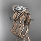 14kt rose gold diamond leaf and vine engagement set with a Moissanite center stone ADLR64S