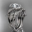 14kt white gold diamond leaf and vine wedding ring, engagement set ADLR65S