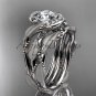 14kt white gold diamond leaf and vine wedding ring, engagement set ADLR65S