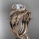 14kt rose gold diamond leaf and vine wedding ring, engagement set ADLR65S