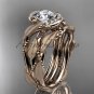 14kt rose gold diamond leaf and vine wedding ring, engagement set ADLR65S