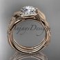 14kt rose gold diamond leaf and vine wedding ring, engagement set ADLR65S