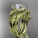 14kt yellow gold diamond leaf and vine wedding ring, engagement set ADLR65S