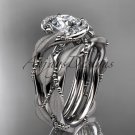 14kt white gold leaf and vine wedding ring, engagement set with a Moissanite center stone ADLR65S