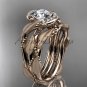 14kt rose gold leaf and vine wedding ring, engagement set with a Moissanite center stone ADLR65S