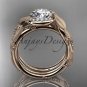 14kt rose gold leaf and vine wedding ring, engagement set with a Moissanite center stone ADLR65S