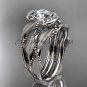 Platinum leaf and vine wedding ring, engagement set with a Moissanite center stone ADLR65S