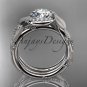 Platinum leaf and vine wedding ring, engagement set with a Moissanite center stone ADLR65S