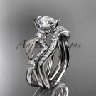 Platinum  diamond leaf and vine  engagement set with  Moissanite center stone ADLR68S