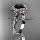 14kt white gold diamond unique engagement ring with a Black Diamond center stone ADER97