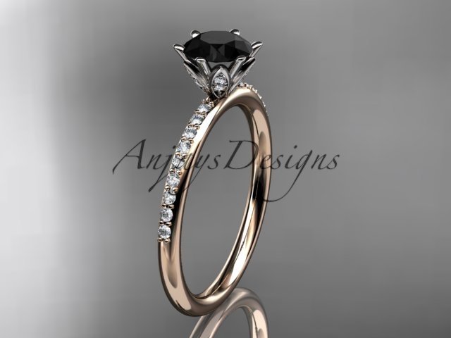 14kt rose gold diamond unique engagement ring with a Black Diamond center stone ADER145