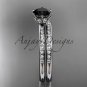 14kt white gold diamond engagement set, wedding ring with a Black Diamond center stone ADER145S