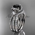 14kt white gold diamond unique engagement set with a Black Diamond center stone ADER146S