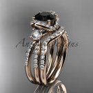 14kt rose gold diamond unique engagement set with a Black Diamond center stone ADER146S