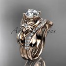 14k rose gold diamond leaf and vine engagement set with a Moissanite center stone ADLR224s