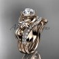 14k rose gold diamond leaf and vine engagement set with a Moissanite center stone ADLR224s