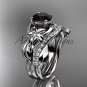 14k white gold diamond leaf and vine engagement set with a Black Diamond center stone ADLR224S