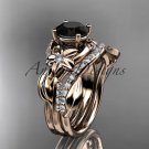 14k rose gold diamond leaf and vine engagement set with a Black Diamond center stone ADLR224S