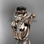 14k rose gold diamond leaf and vine engagement set with a Black Diamond center stone ADLR224S