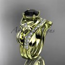 14k yellow gold diamond leaf and vine engagement set with a Black Diamond center stone ADLR224S