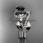 Platinum  diamond leaf and vine engagement set with a Black Diamond center stone ADLR224S